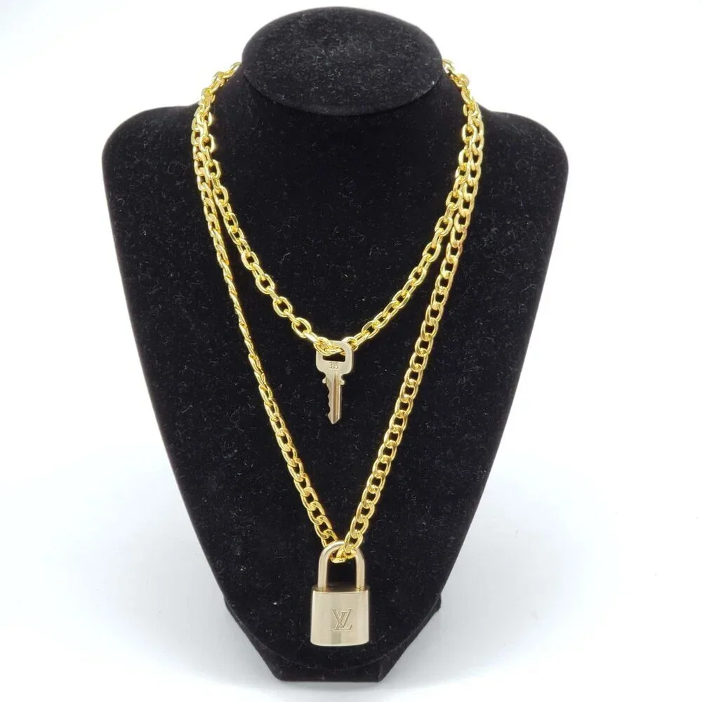 18k Gold-Plated Necklace with Authentic Louis Vuitton Padlock 021926